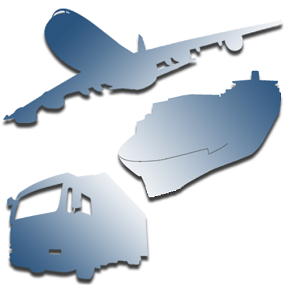 symbols of transport including plane, boat and van