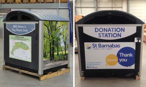 Personalised Modus containers bbq waste and st barnabas hospice
