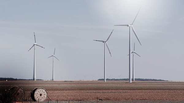 A wind farm in a field