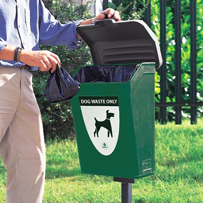 Glasdon Fido 25 Dog Waste Bin Green, Post Mounting Kit 25 Litre Self-Returning Lid Unit 